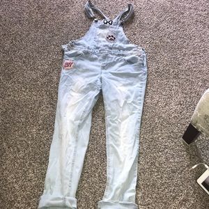 Light gray overalls with 3 patches